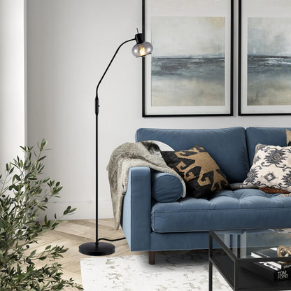 TFS FLOOR LAMP 25wE27max L:560 W:250 H:1350 TOGGLE SWT BLACK MATT/ SMOKE GLASS