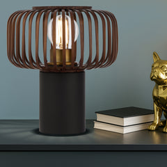 TFS ROUND TABLE LAMP 25wE27max D200 H230 inline swt BLACK / BROWN BAMBOO