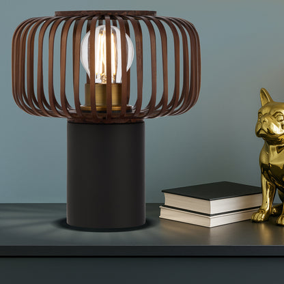 TFS ROUND TABLE LAMP 25wE27max D200 H230 inline swt BLACK / BROWN BAMBOO