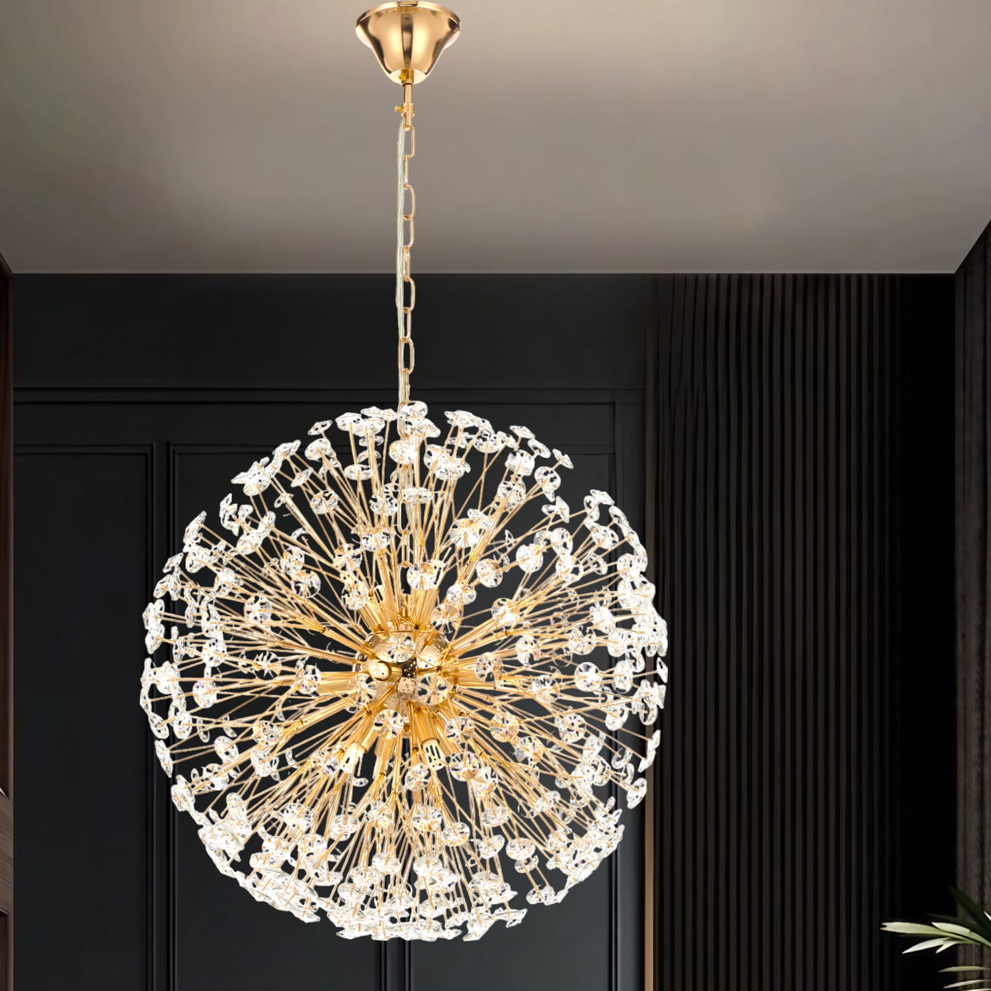 Zaragoza TFS 12LT PENDANT 12x6wG9max D:600 CHAIN 2M CRYSTAL H: 240 GOLD / CLEAR