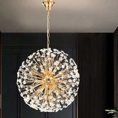 Zaragoza TFS 12LT PENDANT 12x6wG9max D:600 CHAIN 2M CRYSTAL H: 240 GOLD / CLEAR