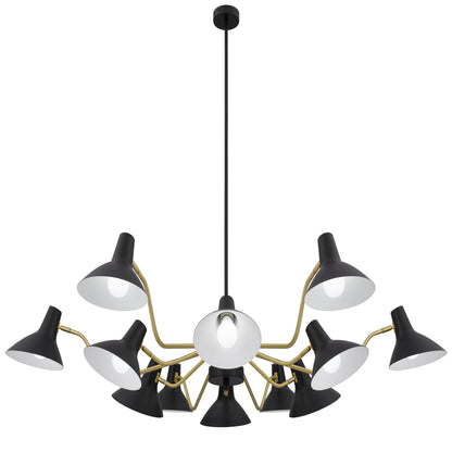 TFS 12 LIGHTS PENDANT 12x25wE27max D:1500 H:285 BLACK/BRASS MATT ROD:1.5m