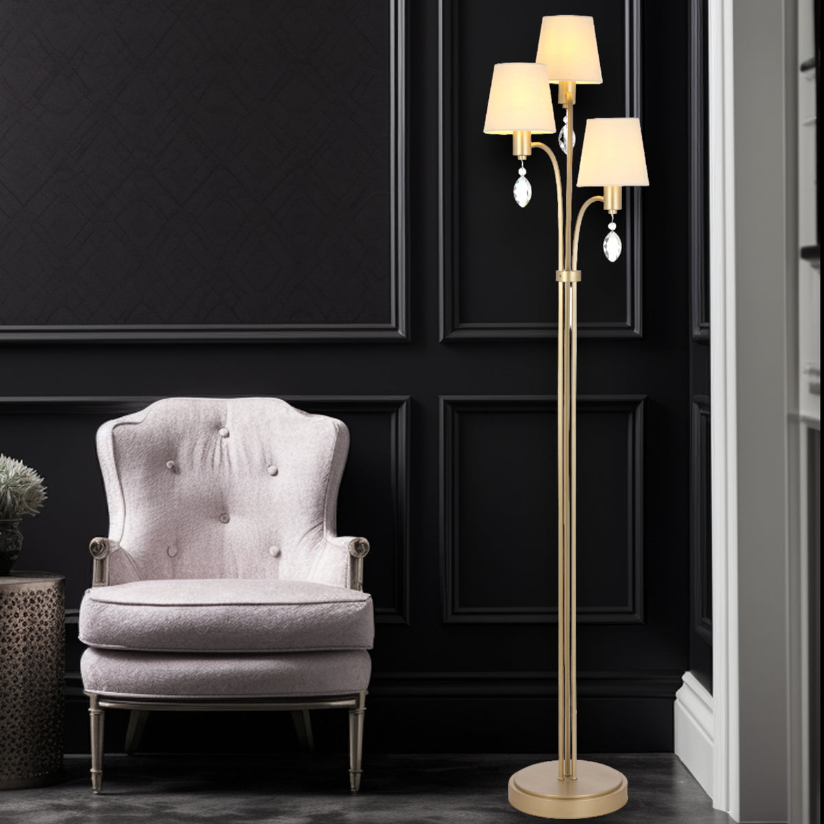 TFS 3 LT FLOOR LAMP 3x25wE14max L340 H1560 ANT SILVER/CREAM/CRYSTAL