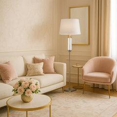 Ivory TFS FLOOR LAMP 25wE27max D:330 H:1550 cable2.0 FOOT SWT NICKEL/CLEAR+WHITE/SILVER