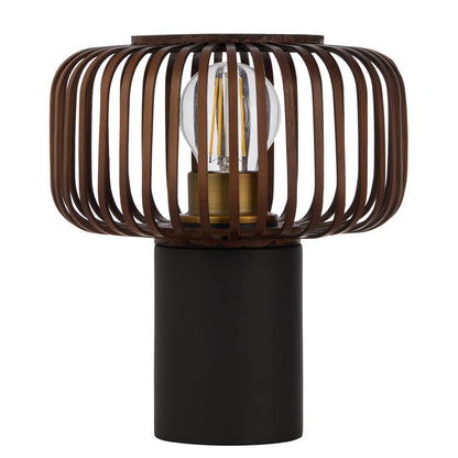 TFS ROUND TABLE LAMP 25wE27max D200 H230 inline swt BLACK / BROWN BAMBOO