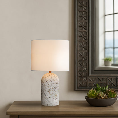 TFS MED TABLE LAMP 25wE27max D:300 H:500 inline Swtch WHITE TERRAZZO / IVORY LINEN