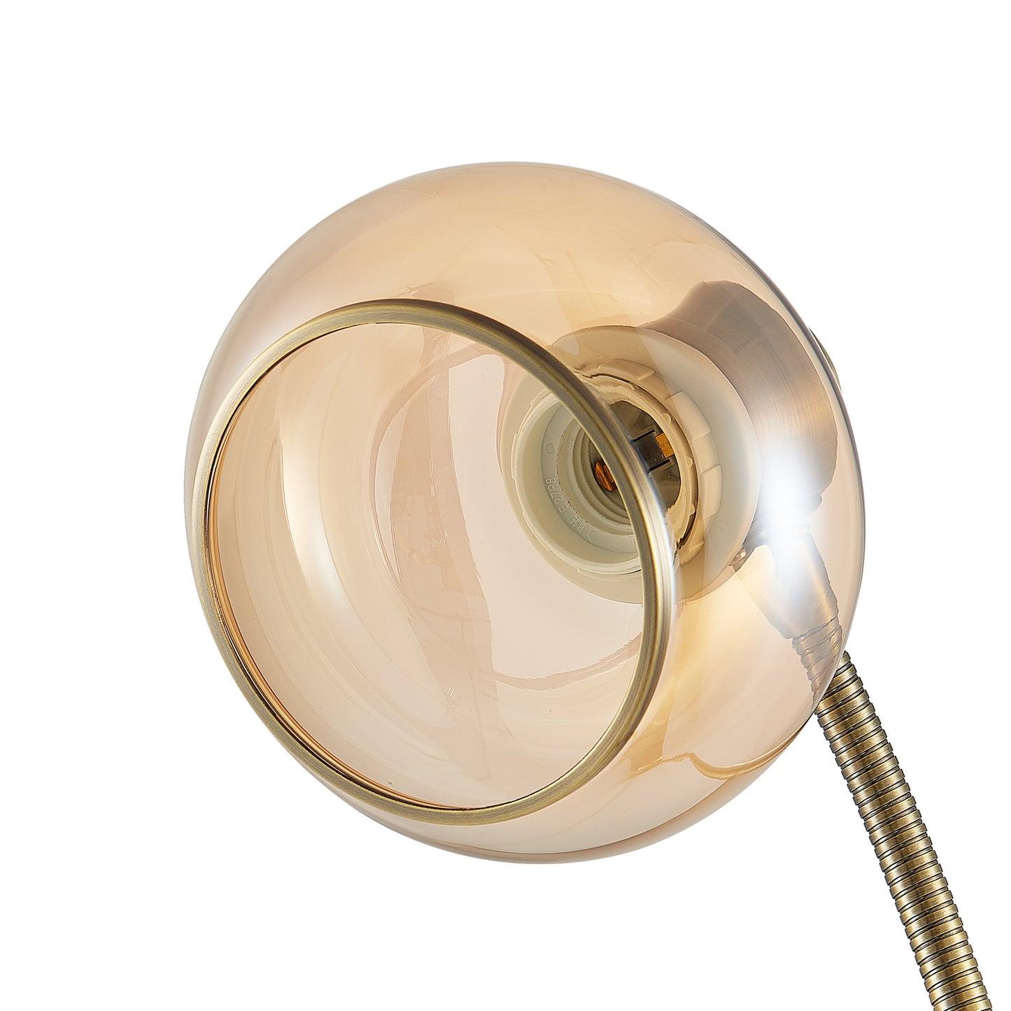 TFS FLOOR LAMP 25wE27max L:560 W:250 H:1350 TOGGLE SWT ANTIQUE BRASS/ AMBER GLASS