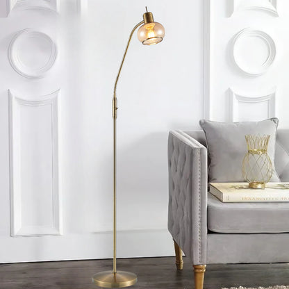 TFS FLOOR LAMP 25wE27max L:560 W:250 H:1350 TOGGLE SWT ANTIQUE BRASS/ AMBER GLASS