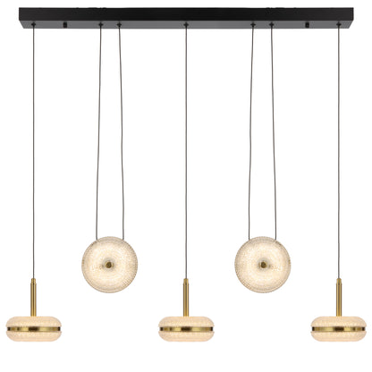 TFS 5LT BAR PENDANT 5x10wLED L980 W150 H70 3000k non-DIM CAB2M D150*70 ANT GOLD/CLEAR