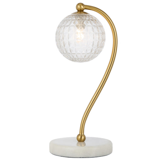 TFS TABLE LAMP 6wG9max KIT L160 W150 H350 WHITE MARBLE/ ANT GOLD/ CLEAR PRISM PATTERN