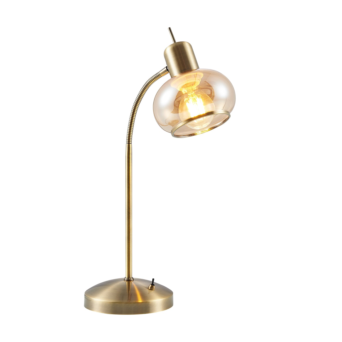 TFS TABLE LAMP 25wE27max L:270 W:160 H:470 TOGGLE SWT ANTIQUE BRASS / AMBER GLASS