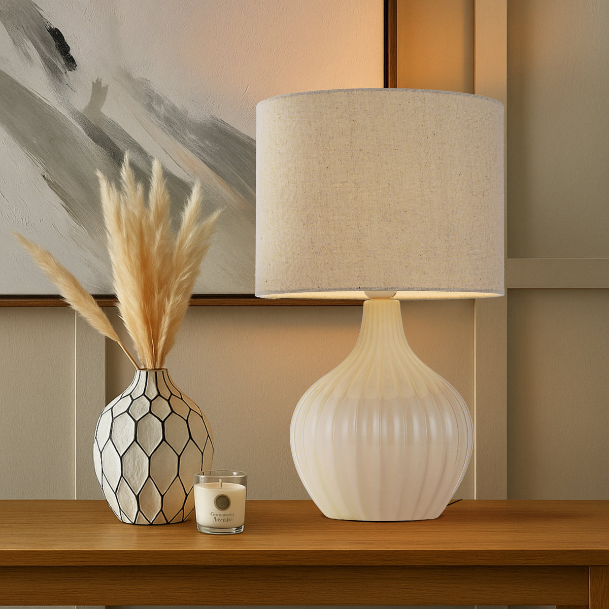 TFS CERAMIC TABLE LAMP 25wE27max H:440 D:260 CREAM
