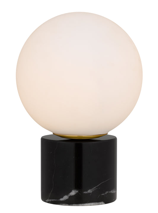 TFS TABLE LAMP 25wE27max D:200 H:300 Inline Switch BLACK MARBLE BASE/OPAL GLASS