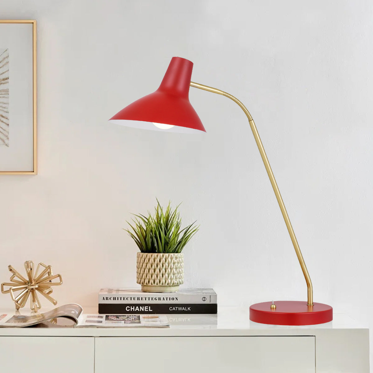 TFS TABLE LAMP 25wE27max H:645 D:180 RED/ BRASS MATT/RED ROCKET SWITCH
