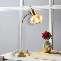 TFS TABLE LAMP 25wE27max L:270 W:160 H:470 TOGGLE SWT ANTIQUE BRASS / AMBER GLASS