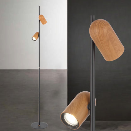 TFS FLOOR LAMP 2x6wGU10 D:220 H:1500 FOOT SWT BLACK / WOOD PAINTED