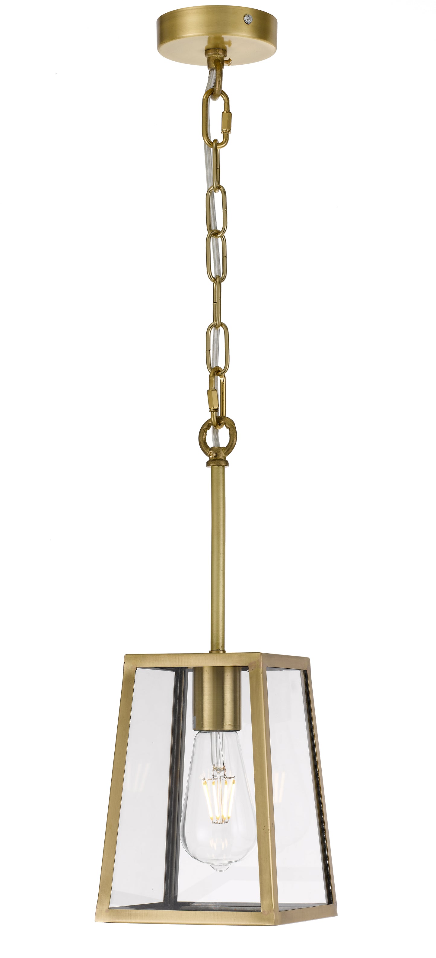 TFS 15 PENDANT 25wE27max L:150 H:210 - ANT BRASS/CLEAR ROD:210mm + CHAIN:1000 IP43