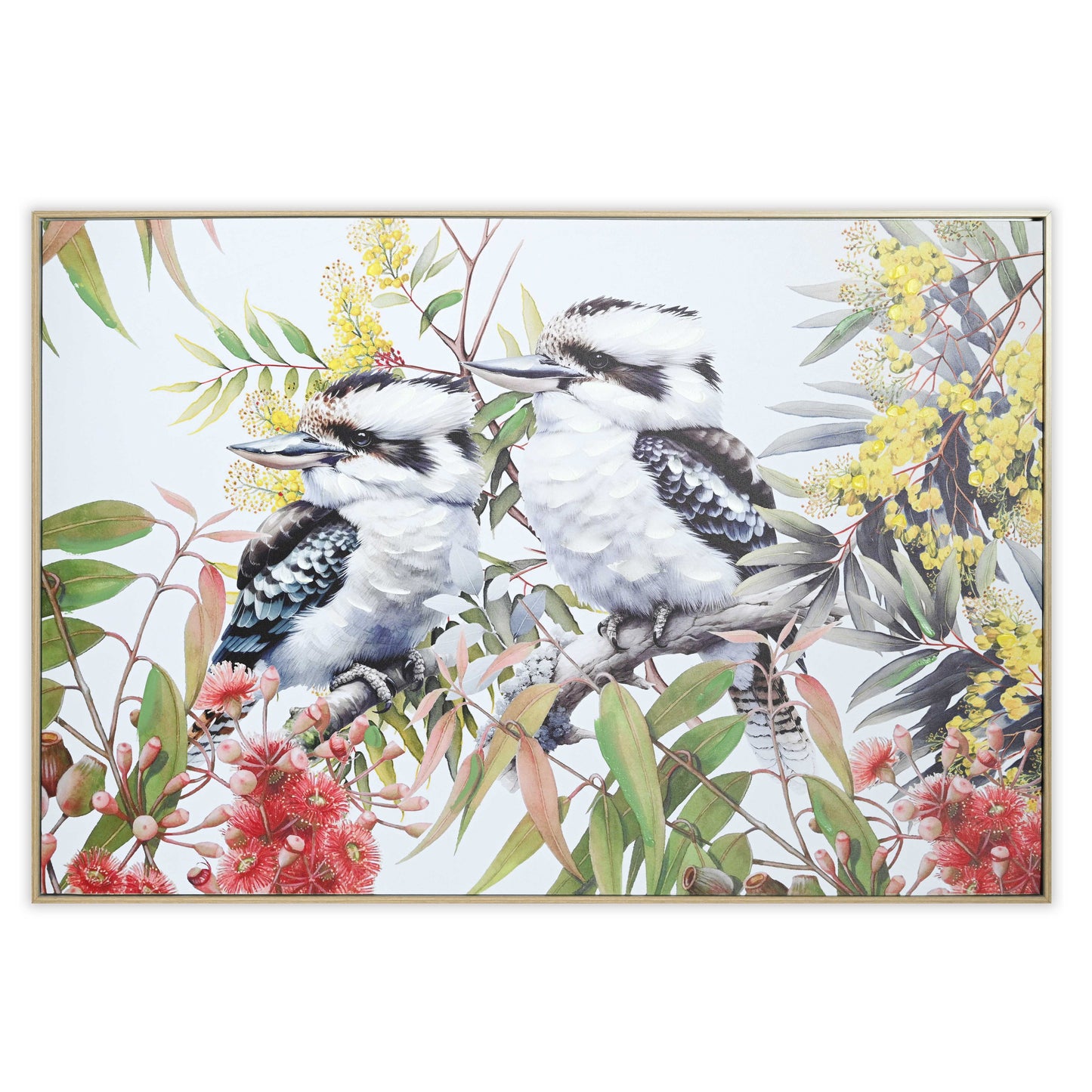 Kookaburras Hand Painting Picture w. Natural wood colour PS Frame