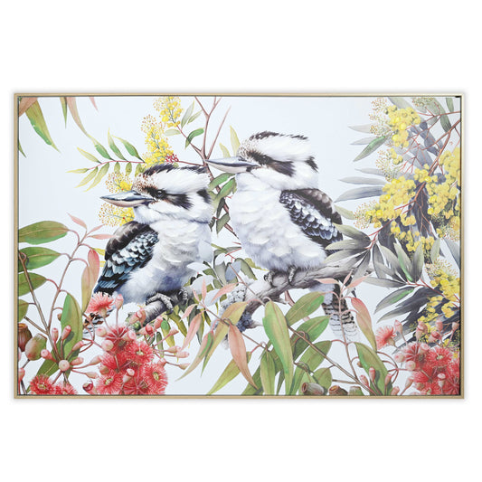Kookaburras Hand Painting Picture w. Natural wood colour PS Frame
