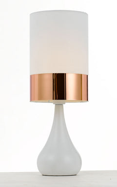 TFS CERAMIC TABLE LAMP 25wE14max D:150 H:410 WHITE/COPPER