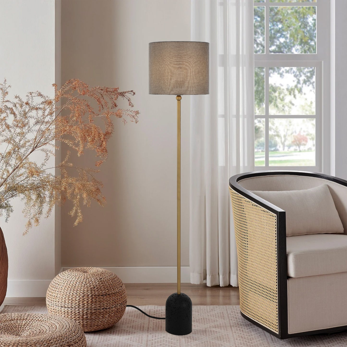 Huelva TFS FLOOR LAMP 25wE27max D:300 H:1550 FOOT SWT BLACK TRAVERTNE/DARK ANT BRAS/ DGREY