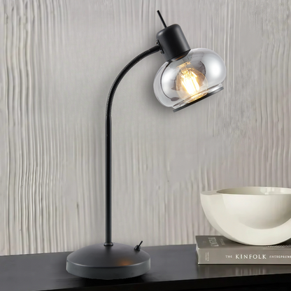 TFS TABLE LAMP 25wE27max L:270 W:160 H:470 TOGGLE SWT BLACK MATT/ SMOKE GLASS