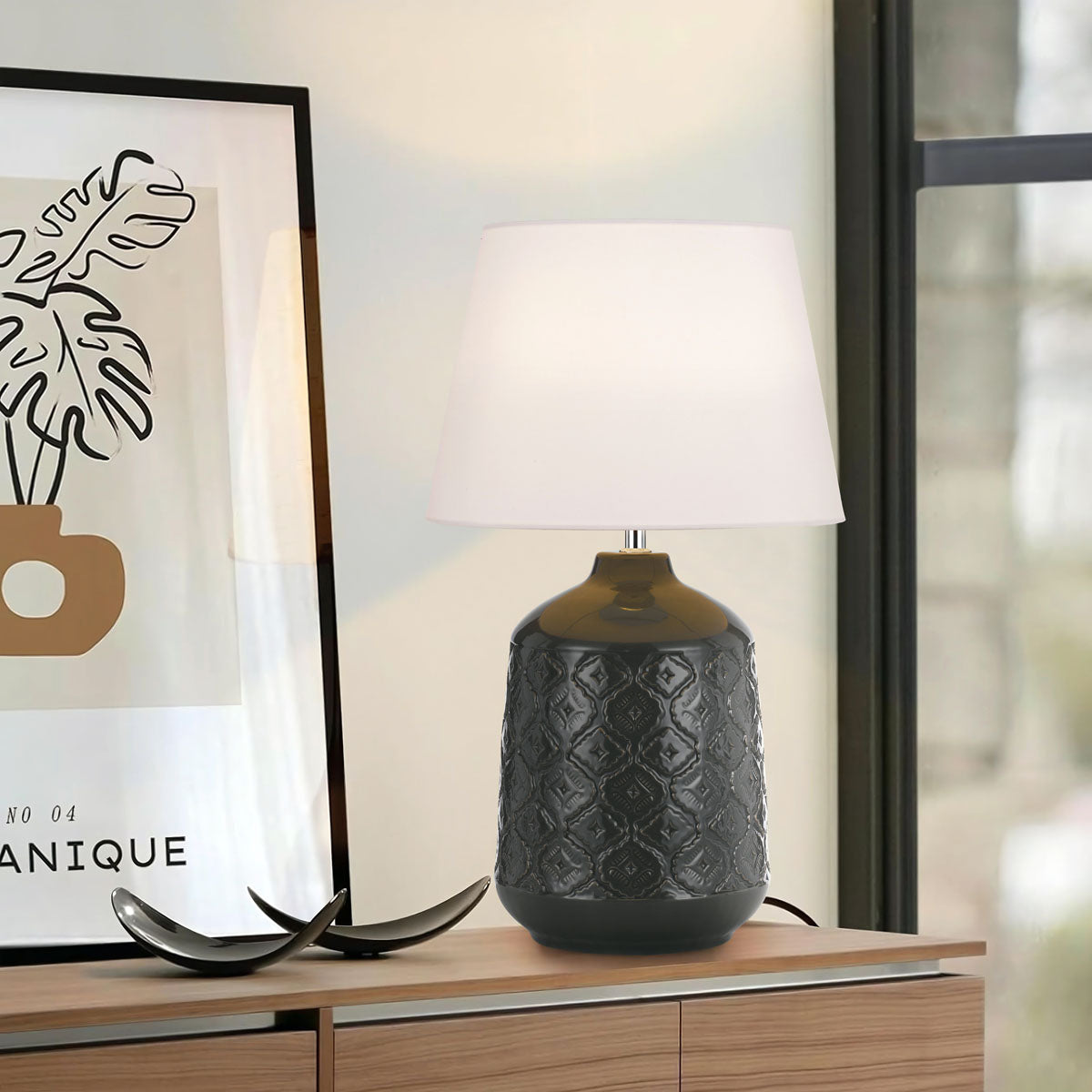 TFS CERAMIC TABLE LAMP 25wE27max H:535 D:300 GREY/WHITE