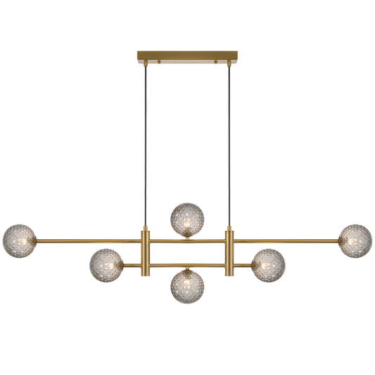 Varese TFS 6LT PENDANT 6x6wG9max KIT L1300 W120 H355 CAB2m ANT GOLD/ SMOKE TEAR PATTERN