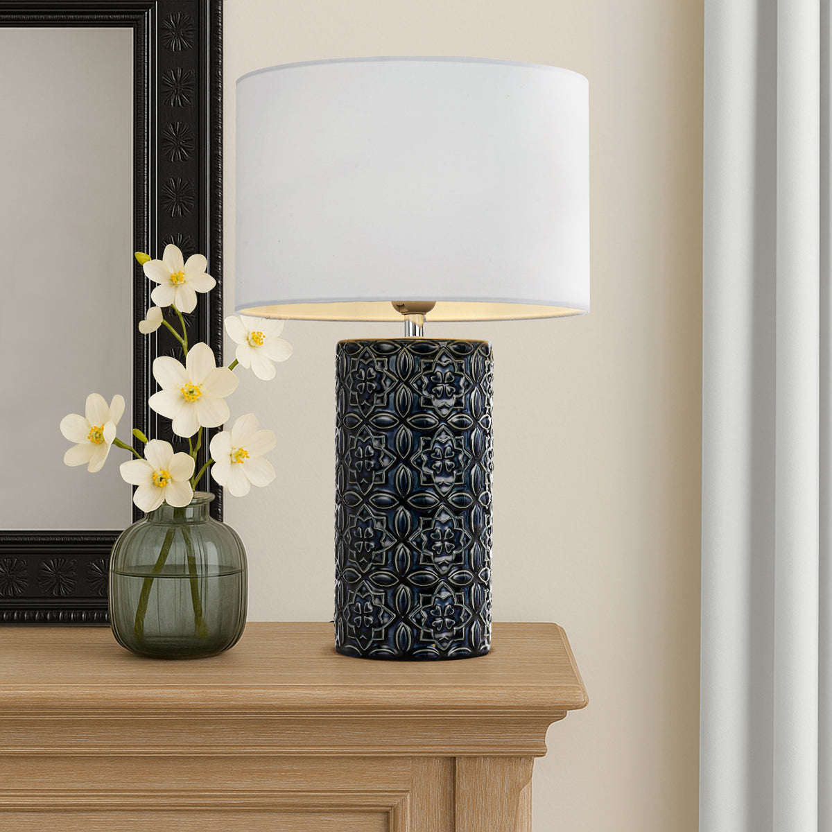 TFS CERAMIC TABLE LAMP 25wE27max H:465 D:280 BLUE/WHITE
