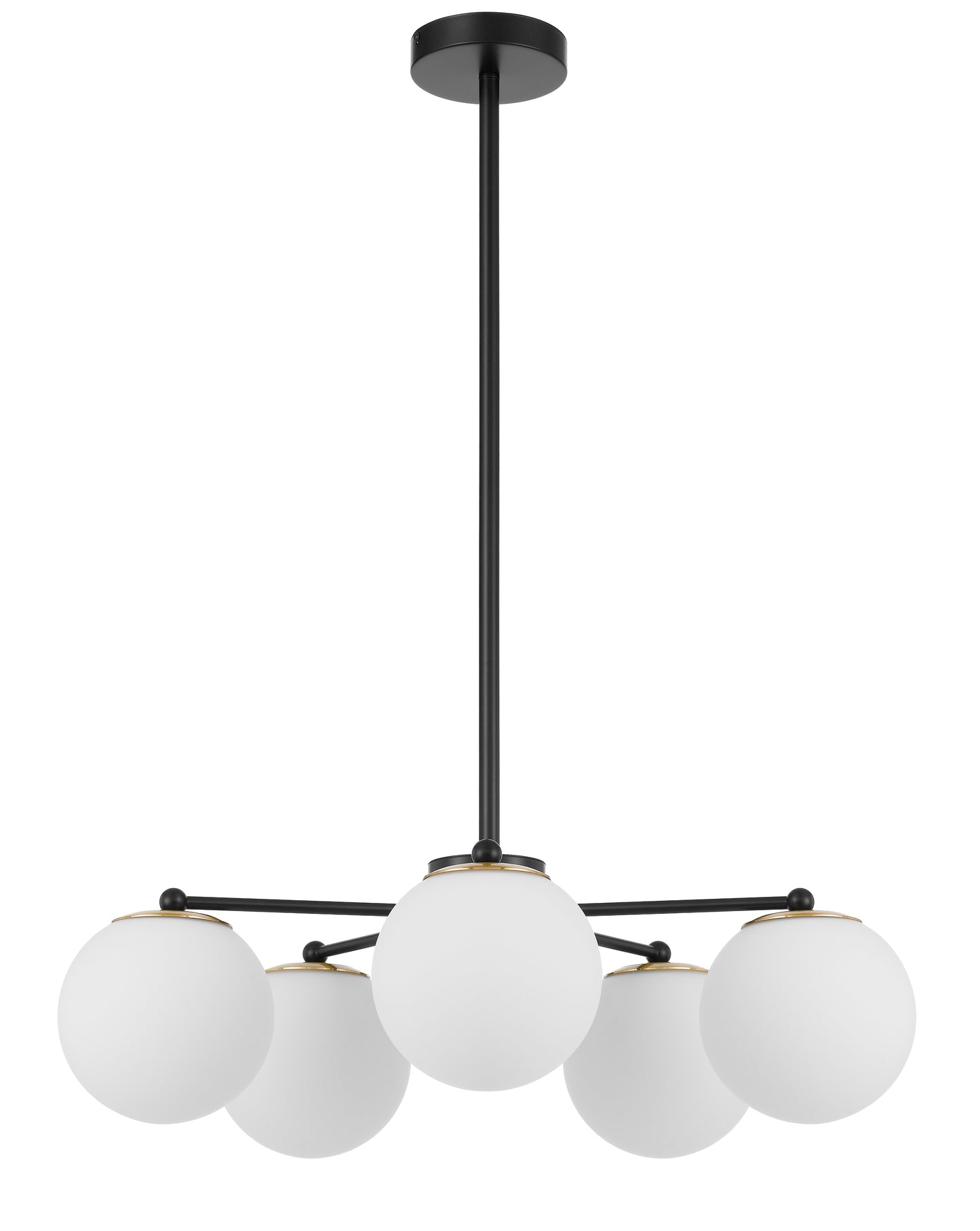 TFS 5LT PENDANT 5x25wE27 D:600 H:185 BLACK&OPAL GLASS ROD:2*600+1*300