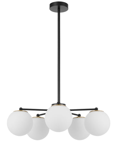 TFS 5LT PENDANT 5x25wE27 D:600 H:185 BLACK&OPAL GLASS ROD:2*600+1*300