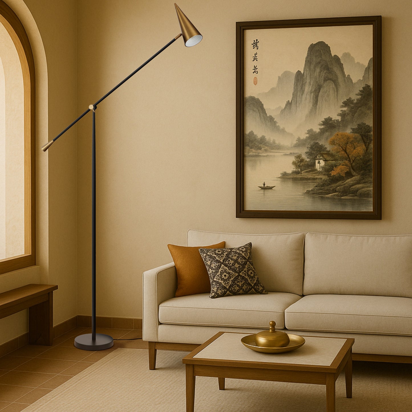 TFS FLOOR LAMP 25wE27max L1000 W250 H2350 FOOT SWT BLACK / BRASS