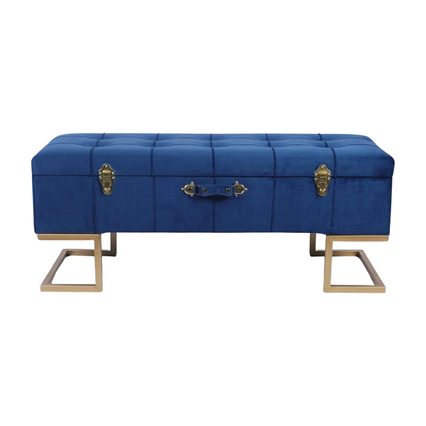KD Storage Ottoman in Velvet Dark Blue in gold iron base