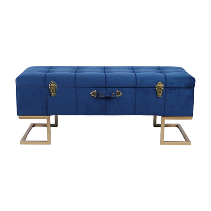 KD Storage Ottoman in Velvet Dark Blue in gold iron base