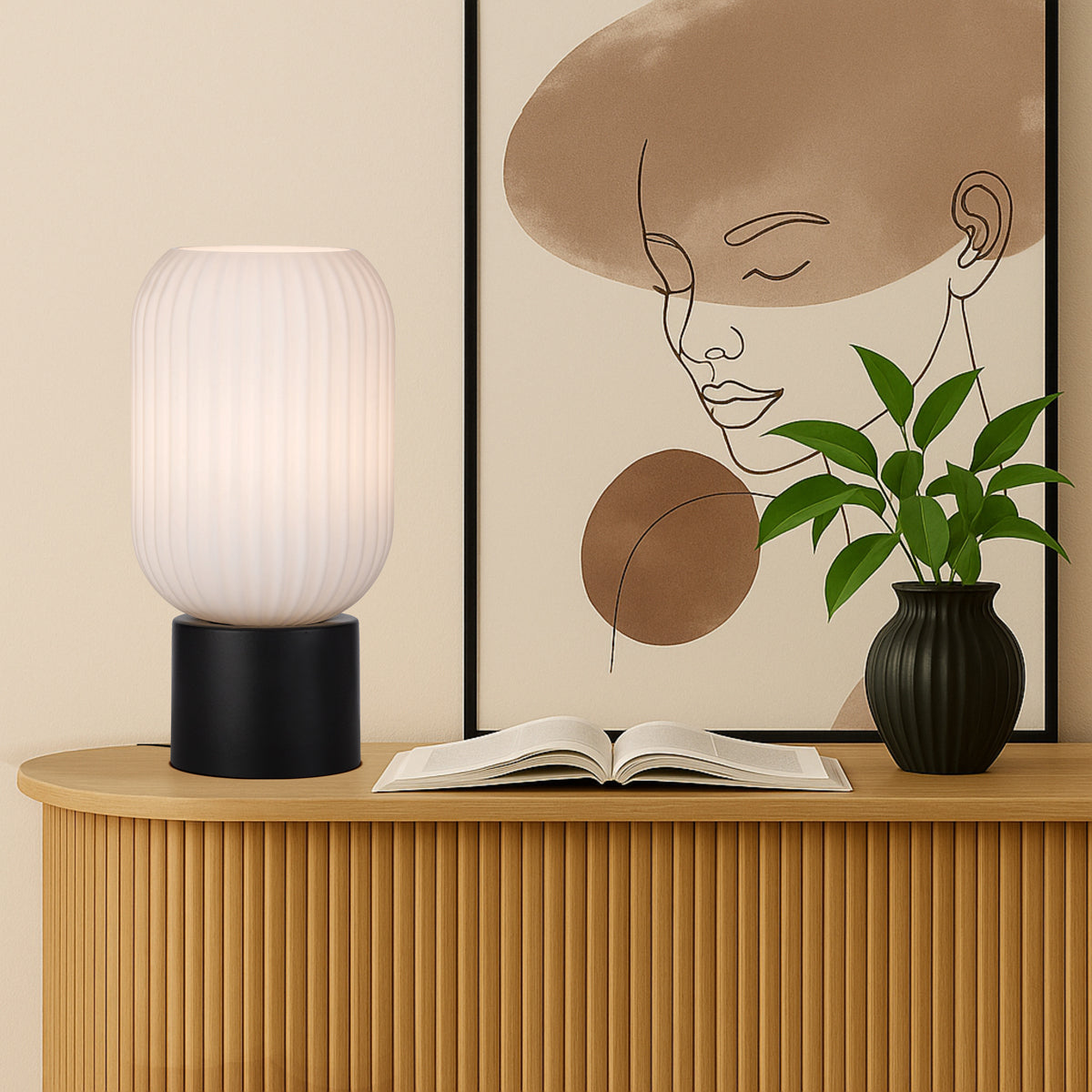 TFS TABLE LAMP 25wE27max H:250 D:200 inline Switch BLACK MATT/OPAL MATT