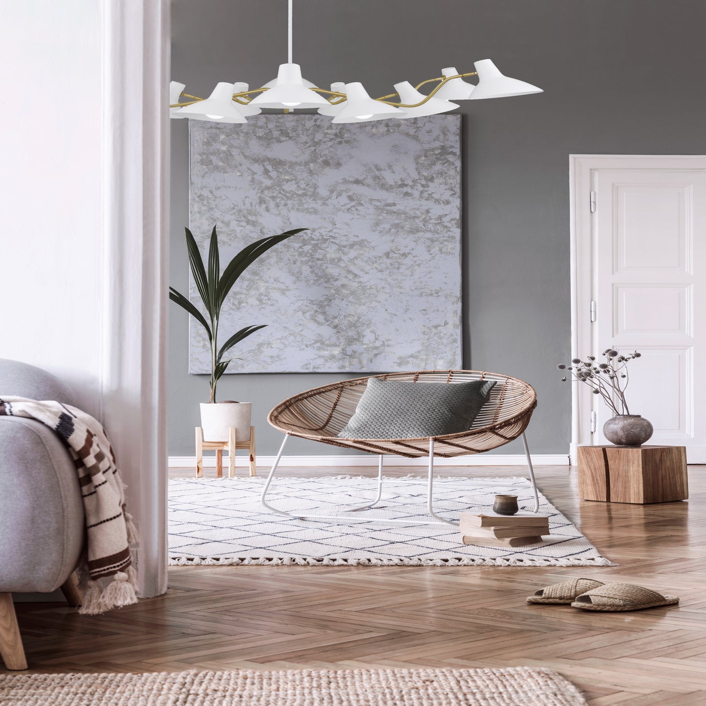 TFS 12 LIGHTS PENDANT 12x25wE27max D:1500 H:285 WHITE/BRASS MATT ROD:1.5m