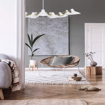TFS 12 LIGHTS PENDANT 12x25wE27max D:1500 H:285 WHITE/BRASS MATT ROD:1.5m
