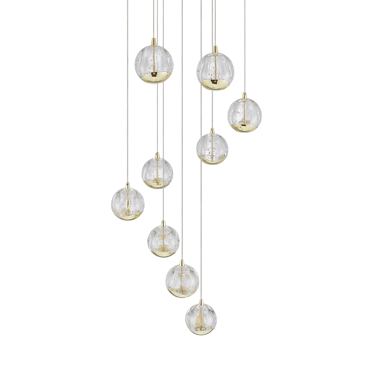 TFS 9 LTS PENDANT 9x5wLED 3000K D:400 2490Lm CAB.3m ( D:90 H:85) GOLD/BUBBLE GLASS