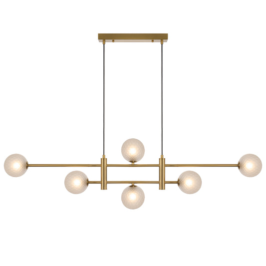 Catania TFS 6LT PENDANT 6x6wG9max KIT L1300 W120 H355 CAB2m ANT GOLD/ FROST TEAR PATTERN