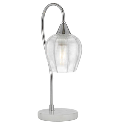TFS TABLE LAMP 25wE27max L210 W160 H450 line swt WH MARBLE/CHROME/CLEAR