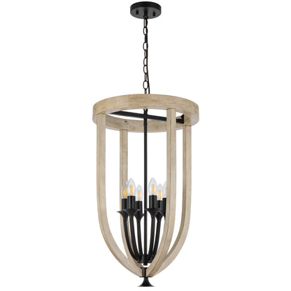 TFS 6LT PENDANT 6x25wE14 D420 H690 CHAIN 2M BLACK MATT / TIMBER