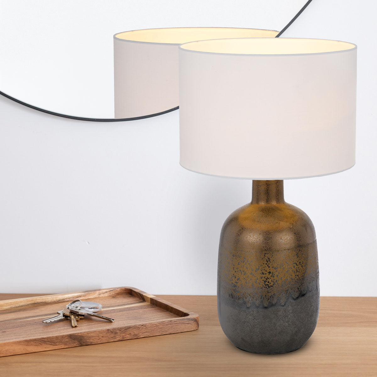 TFS CERAMIC TABLE LAMP 25wE27max D:300 H:535 line switch RUSTIC / WHITE