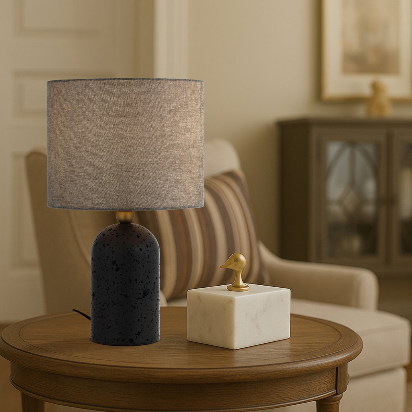 Murcia TFS TABLE LAMP 25wE27max D:250 H:420 inline swth BLACK TRAVERTNE/DARK ANT BRAS/ DGREY