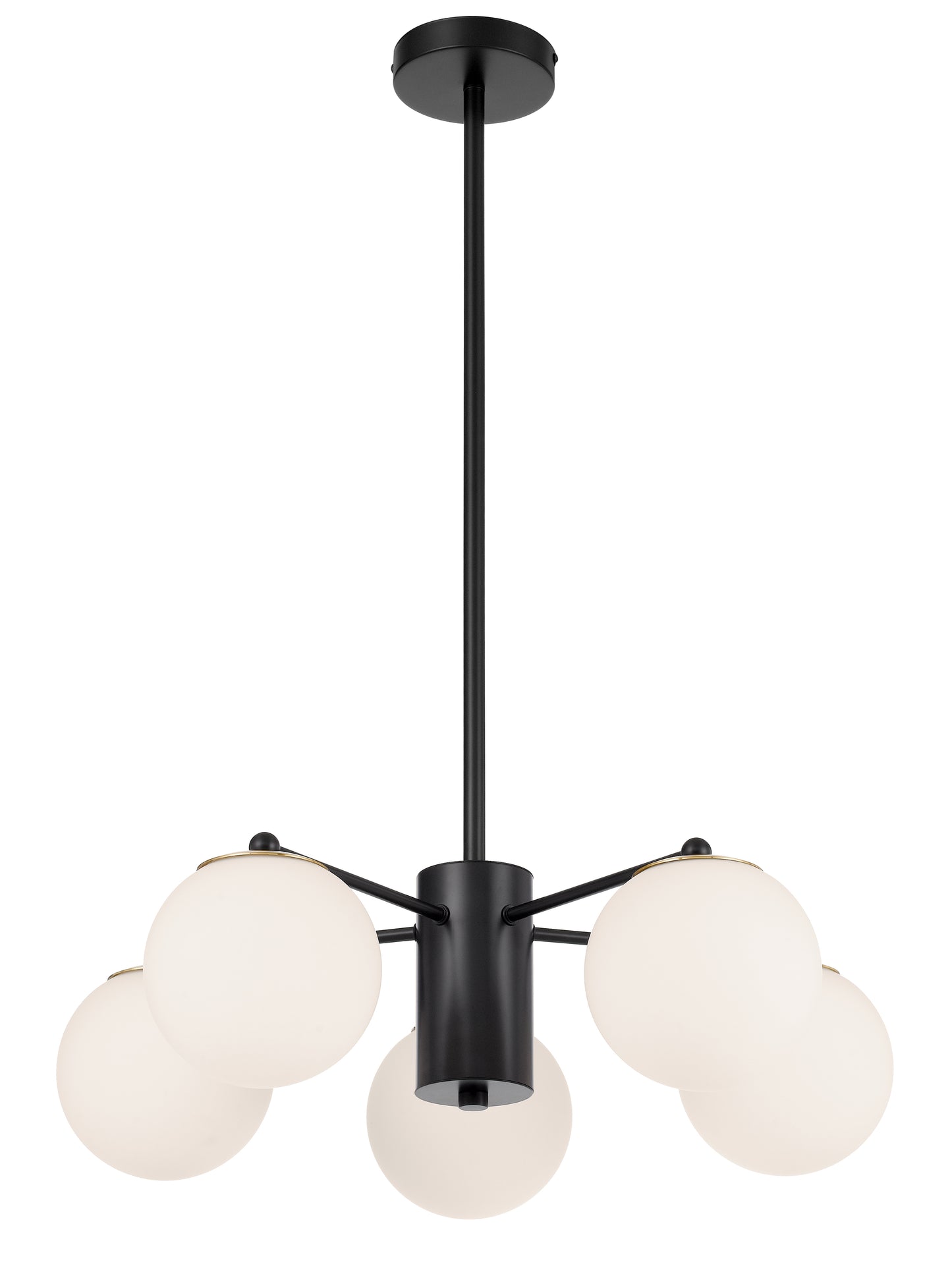 TFS 5LT PENDANT 5x25wE27 D:600 H:185 BLACK&OPAL GLASS ROD:2*600+1*300
