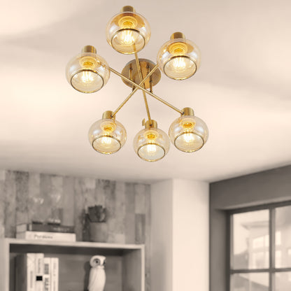 TFS 6 LT CTC 6x25wE27max L:700 W:430 H:190 ANTIQUE BRASS/ AMBER GLASS