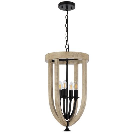 TFS 4LT PENDANT 4x25wE14 D330 H570 CHAIN 2M BLACK MATT / TIMBER