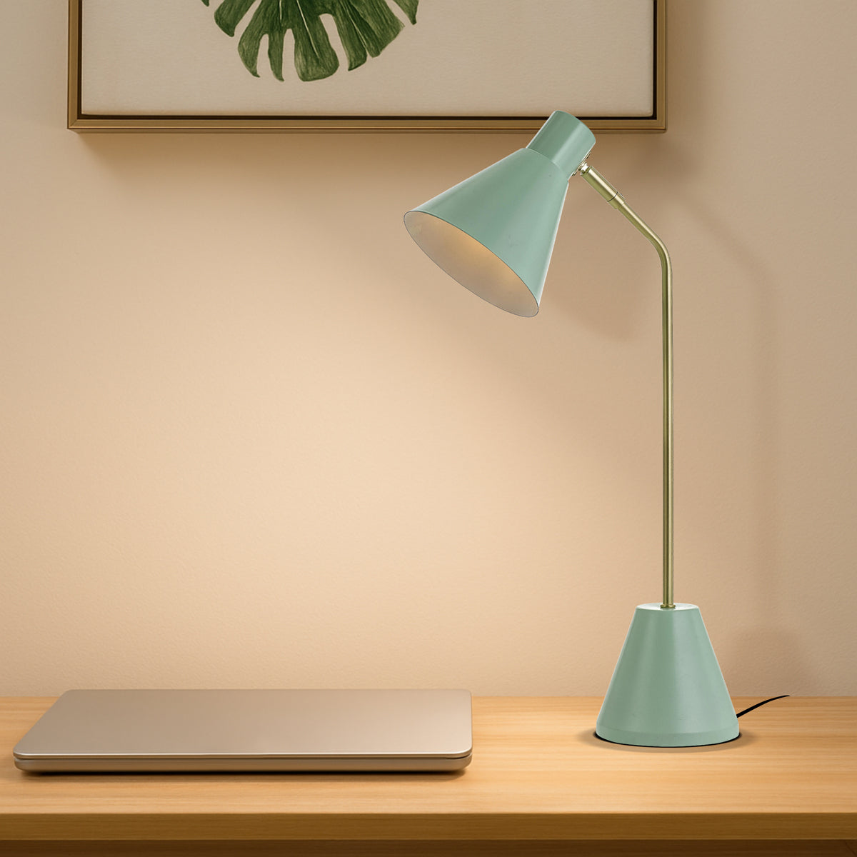 TFS TABLE LAMP 25wE14max D:140 H:540 cab:2.0M BRASS MATT/GREEN