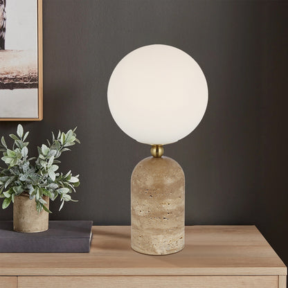 TFS TABLE LAMP 25wE27max D:200 H:420 INLINE SWT BEIGE TRAVERTINE/ANT GOLD/OPAL MATT