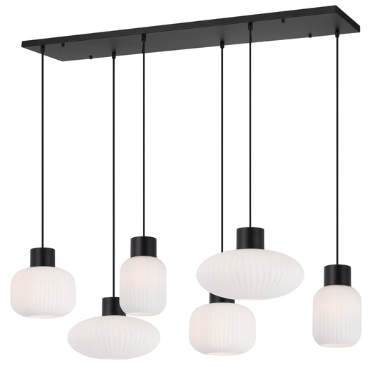 Jasper TFS 6 LIGHTS PENDANT 6x25wE27 D1:140H1:205 D2:200H2:180TEX2m D3:300H3:170BLK MATT/OPAL MATT