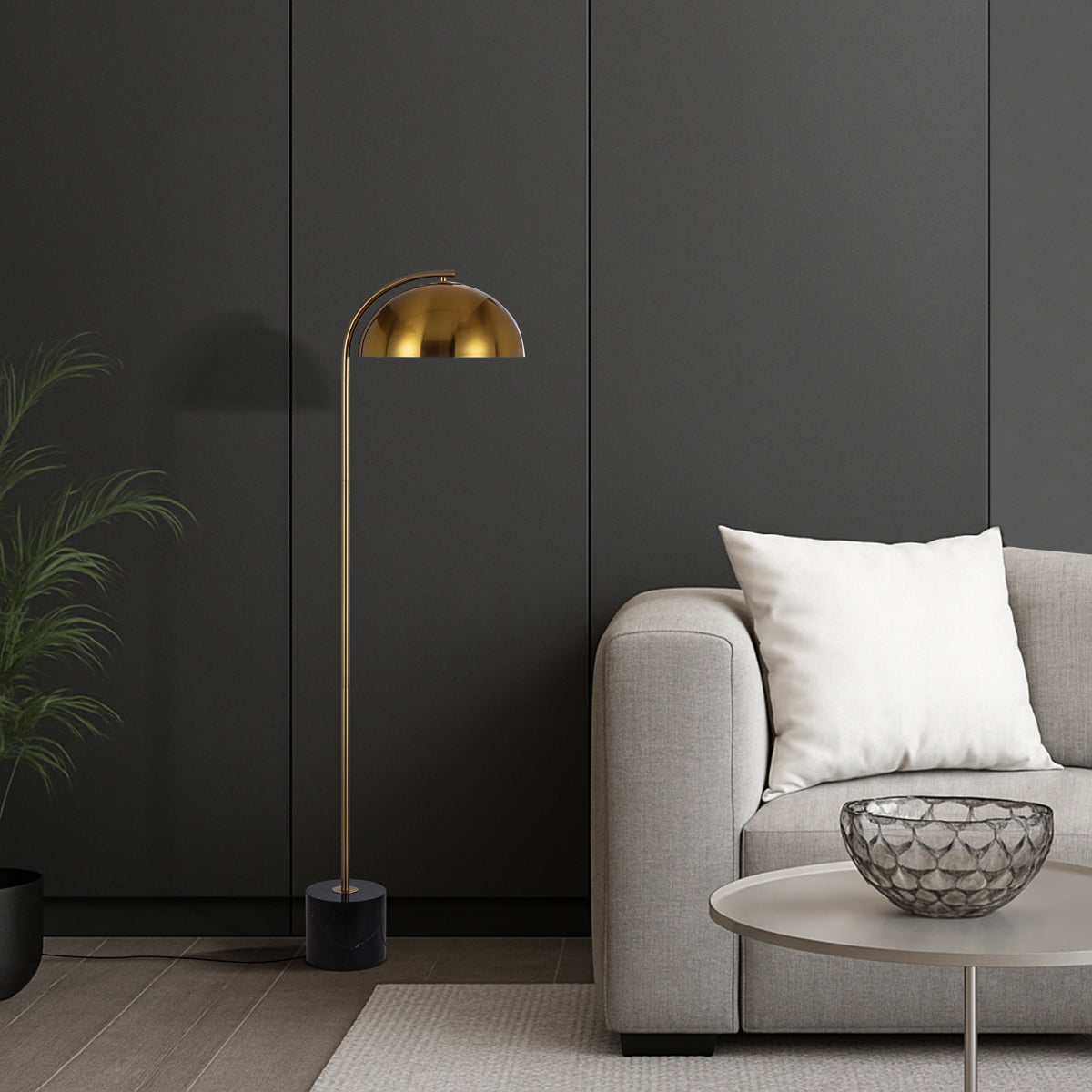 TFS FLOOR LAMP 25wE27max L:400 W:150 H:1500 cable2.0 foot swt BLACK MARBLE/ANT GOLD